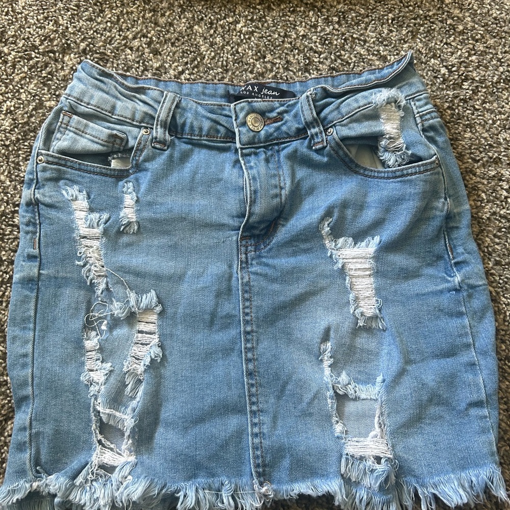 AX Paris Blue Distressed Denim Skirt